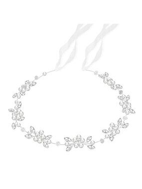 Pearl Rhinestone Flower Wedding Hair Headband Bridal Accessories Silver White